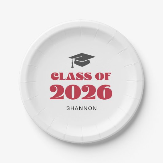 Modern Black Red Class of 2026 Paper Plates ペーパープレート (正面)