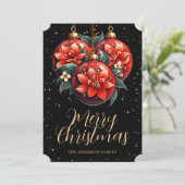 Modern Black Red Floral Ornaments Christmas Card シーズンカード (スタンド正面)