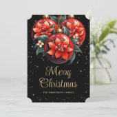 Modern Black Red Floral Ornaments Christmas Card シーズンカード (スタンド正面)