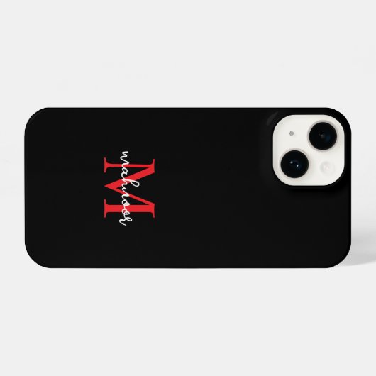 Modern Black Red personaized Monogram Phone Case iPhoneケース (裏面横)