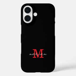 Modern Black Red Personalized Monogram Phone Case iPhone 16ケース