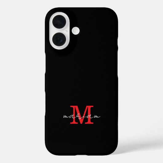 Modern Black Red Personalized Monogram Phone Case Case-Mate iPhoneケース (裏面)