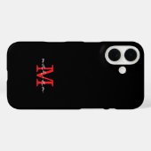Modern Black Red Personalized Monogram Phone Case Case-Mate iPhoneケース (裏面 (横))