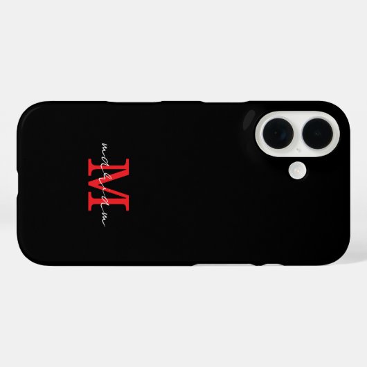 Modern Black Red Personalized Monogram Phone Case Case-Mate iPhoneケース (裏面 (横))
