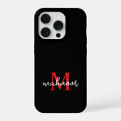 Modern Black Red Personalized Monogram Phone Case iPhoneケース (裏面)