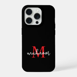 Modern Black Red Personalized Monogram Phone Case iPhone 15 Proケース