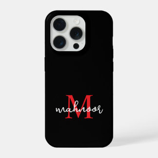 Modern Black Red Personalized Monogram Phone Case iPhone 15 Proケース