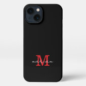Modern Black Red Personalized Monogram Phone Case iPhoneケース (裏面)