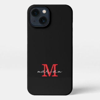 Modern Black Red Personalized Monogram Phone Case iPhone 13ケース