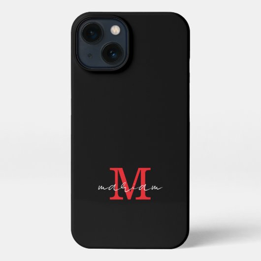 Modern Black Red Personalized Monogram Phone Case iPhoneケース (裏面)