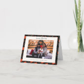 Modern Black & Red Poinsettia Photo Christmas Card シーズンカード (正面)