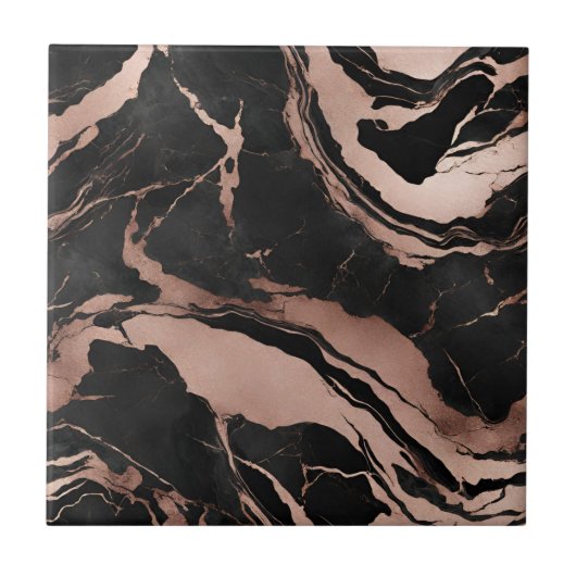 Modern Black Rose Gold Marble Pattern タイル (正面)
