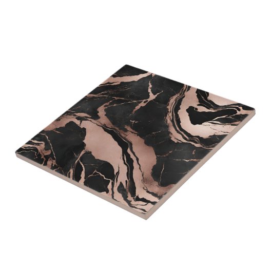 Modern Black Rose Gold Marble Pattern タイル (側面)