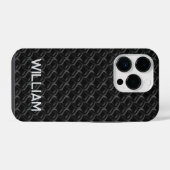 Modern Black Rubber Lattice with Name iPhoneケース (裏面横)