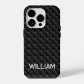 Modern Black Rubber Lattice with Name iPhoneケース (裏面)