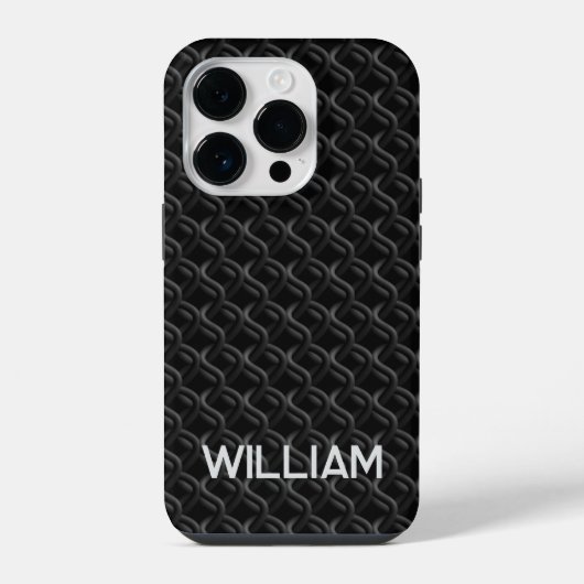 Modern Black Rubber Lattice with Name iPhoneケース (裏面)