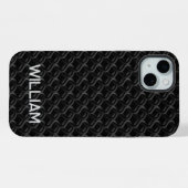 Modern Black Rubber Lattice with Name iPhoneケース (裏面横)