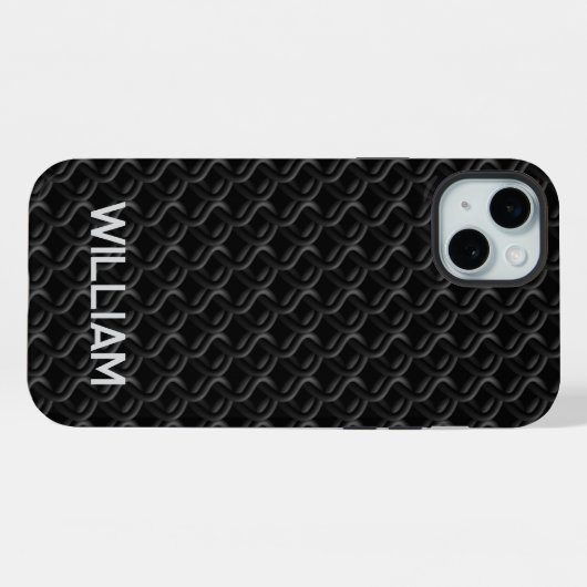 Modern Black Rubber Lattice with Name iPhoneケース (裏面横)