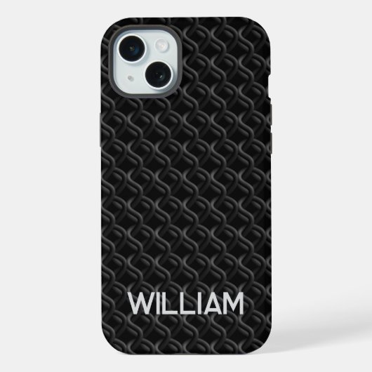 Modern Black Rubber Lattice with Name iPhoneケース (裏面)