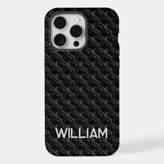 Modern Black Rubber Lattice with Name iPhoneケース (裏面)