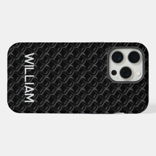 Modern Black Rubber Lattice with Name iPhoneケース (裏面横)
