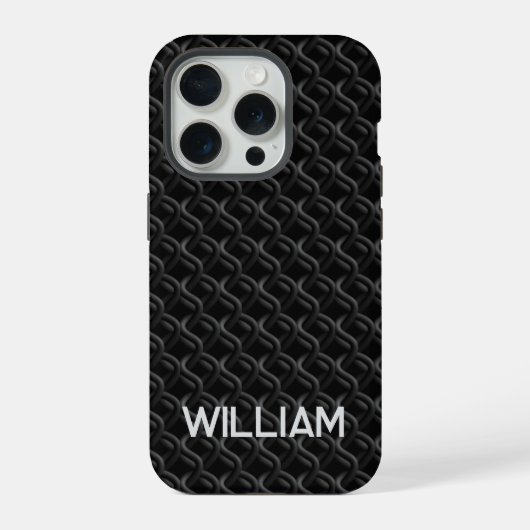 Modern Black Rubber Lattice with Name iPhoneケース (裏面)