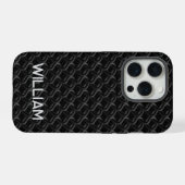 Modern Black Rubber Lattice with Name iPhoneケース (裏面横)