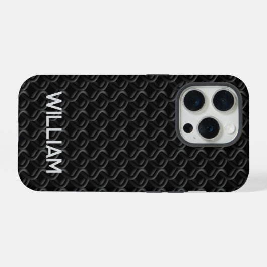 Modern Black Rubber Lattice with Name iPhoneケース (裏面横)
