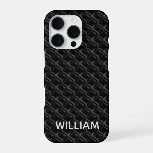 Modern Black Rubber Lattice with Name iPhoneケース (裏面)