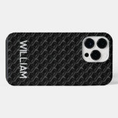 Modern Black Rubber Lattice with Name iPhoneケース (裏面横)