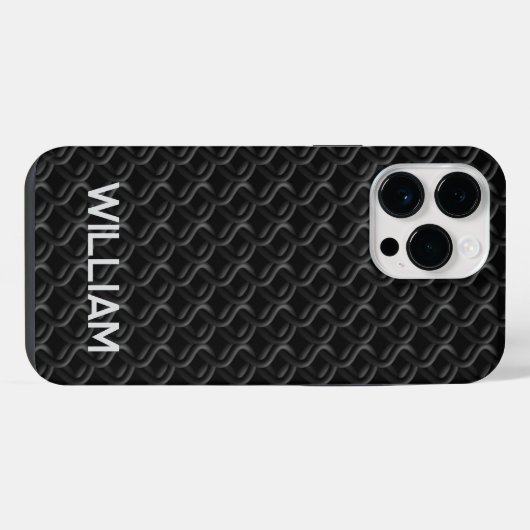 Modern Black Rubber Lattice with Name iPhoneケース (裏面横)