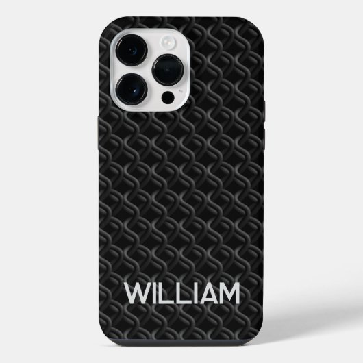 Modern Black Rubber Lattice with Name iPhoneケース (裏面)