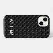 Modern Black Rubber Lattice with Name iPhoneケース (裏面横)