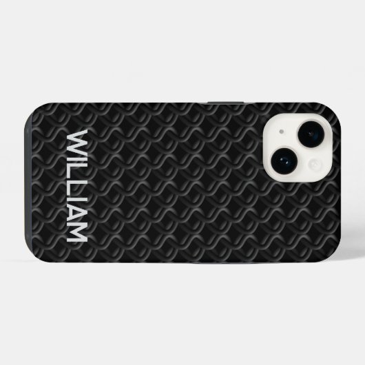 Modern Black Rubber Lattice with Name iPhoneケース (裏面横)
