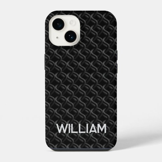Modern Black Rubber Lattice with Name iPhoneケース (裏面)