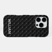 Modern Black Rubber Lattice with Name iPhoneケース (裏面横)