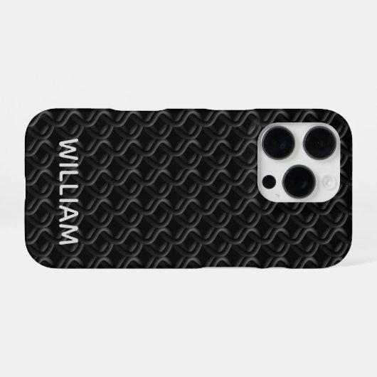 Modern Black Rubber Lattice with Name iPhoneケース (裏面横)
