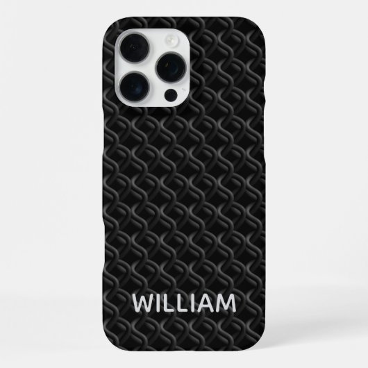 Modern Black Rubber Lattice with Name iPhoneケース (裏面)