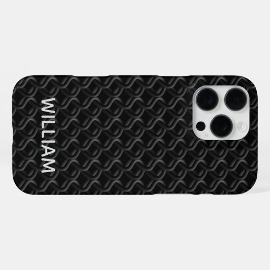 Modern Black Rubber Lattice with Name iPhoneケース (裏面横)