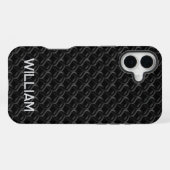 Modern Black Rubber Lattice with Name iPhoneケース (裏面横)