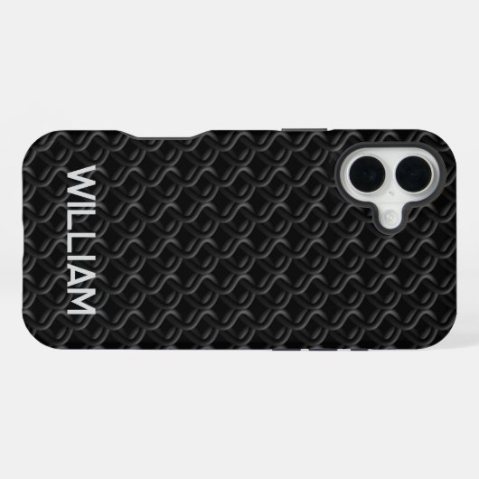 Modern Black Rubber Lattice with Name iPhoneケース (裏面横)