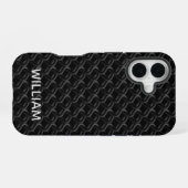 Modern Black Rubber Lattice with Name iPhone 16ケース (裏面横)