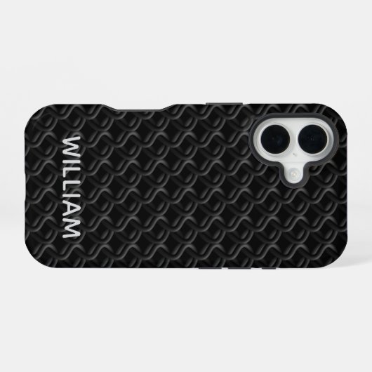 Modern Black Rubber Lattice with Name iPhone 16ケース (裏面横)