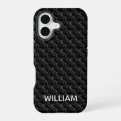 Modern Black Rubber Lattice with Name iPhone 16ケース (裏面)
