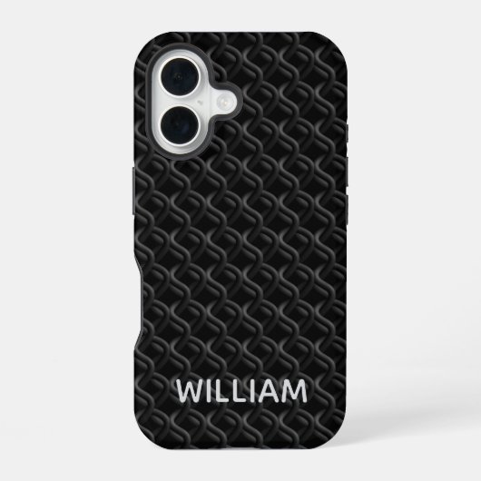 Modern Black Rubber Lattice with Name iPhone 16ケース (裏面)