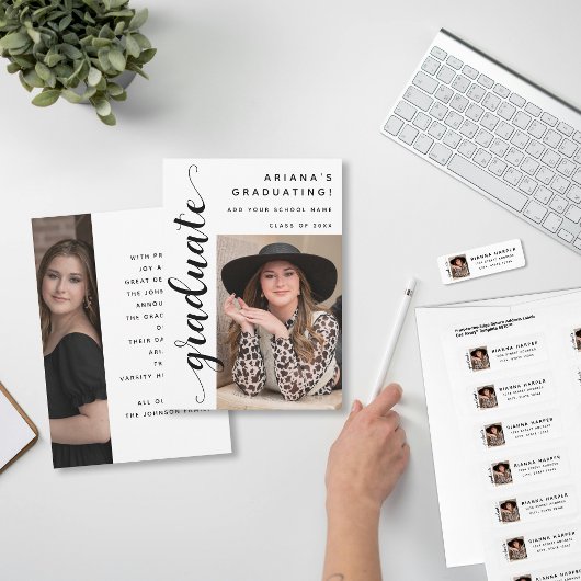 Modern Black Script 2 Photo Graduation 案内状