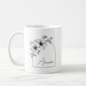 Modern Black Script Beautiful Arch Elegant Floral コーヒーマグカップ (左)