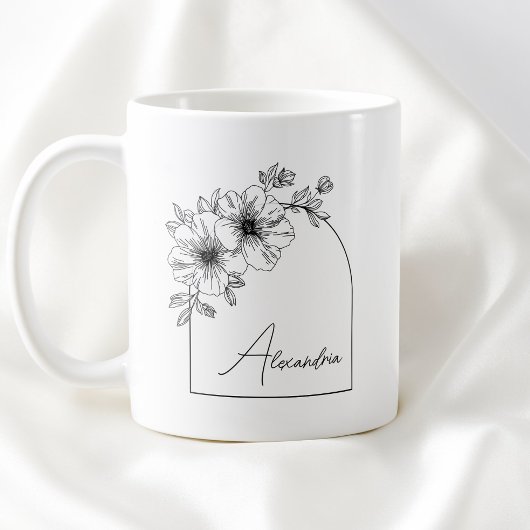 Modern Black Script Beautiful Arch Elegant Floral コーヒーマグカップ