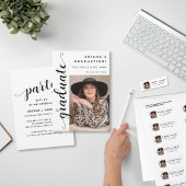 Modern Black Script Photo Graduation Invitation 案内状