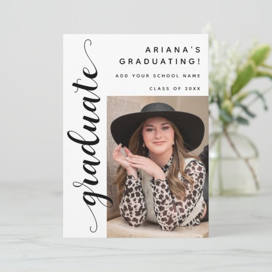 Modern Black Script Photo Graduation Party 案内状 (スタンド正面)